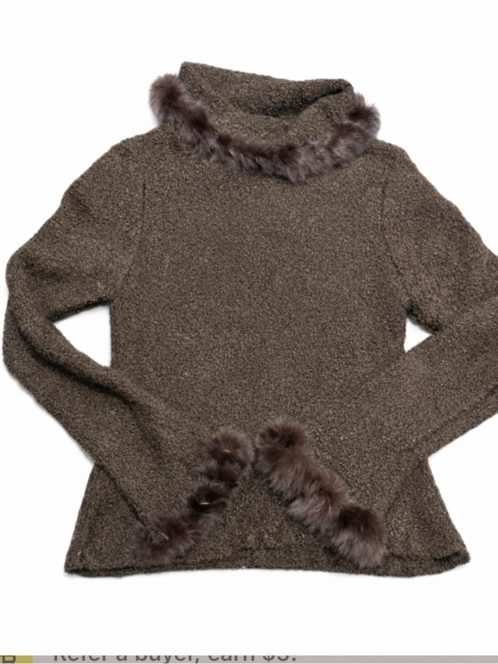 Brown Real-Fur Trim Bouclé Sweater